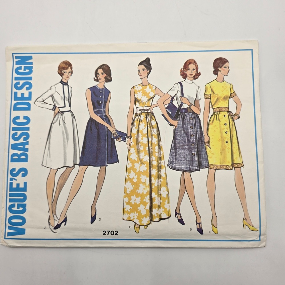 Vogue Sewing Pattern 2702 Dress Standing Collar A-Line Maxi Mini 1970s Vintage